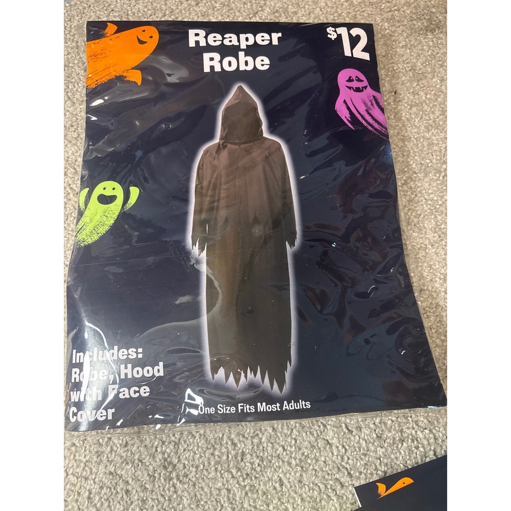 Reaper Robe Hooded Halloween Costume One Size Fits Most Adults Black